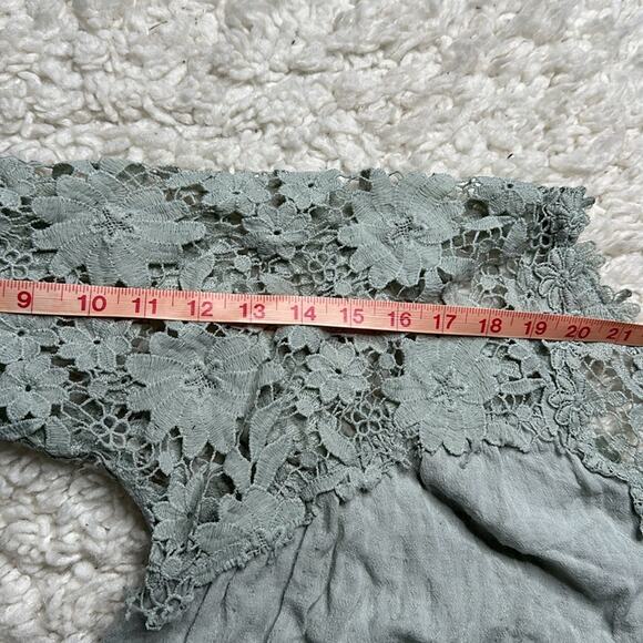 aeom Aqua Lace Trim Button-Up Blouse Sheer Open Back Flowy Bohemian Floral ST14 - Picture 10 of 11